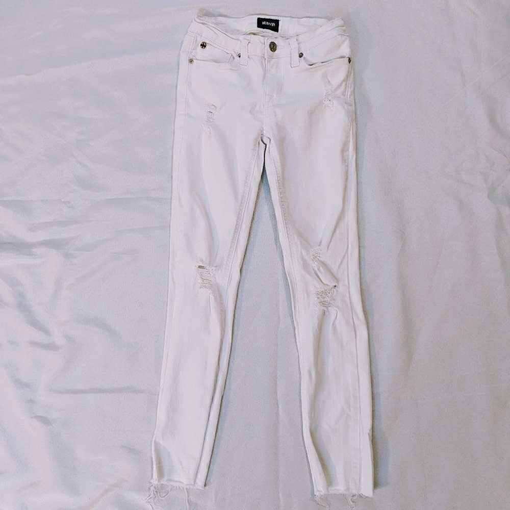 Hudson Girls Size 12 White Distressed Skinny Jeans